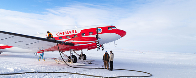 The supply aircraft being refueled one last time before the scientists at the South Pole are left on their own for eight months. (photo/©: Luis Gonzalez, NSF) The supply aircraft being refueled one last time before the scientists at the South Pole are left on their own for eight months. (photo/©: Luis Gonzalez, NSF)