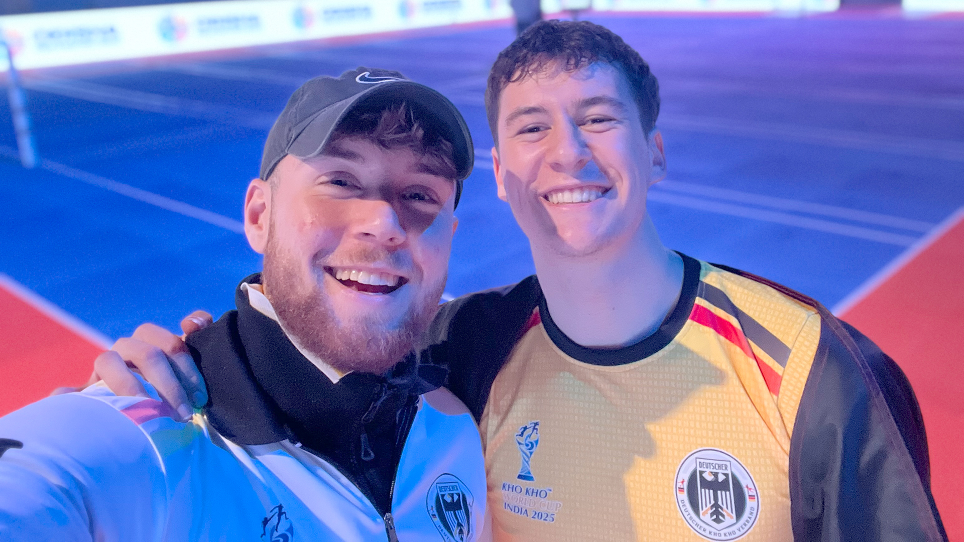 View image in original size Niklas Gebhardt (left) and Levin Weckenmann (right), two sports science students at Mainz University, played for the German national team at the first Kho-Kho World Cup in New Delhi in early 2025. (photo/©: Niklas Gebhardt)