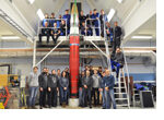 The MAIUS-1 sounding rocket with the entire mission team (photo/©: Thomas Schleuss, DLR)
