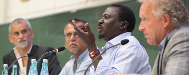 (fltr) Mike van Graan, Professor Dr. Ciraj Rassool, George H.O. Abungu, and Professor Dr. Friedemann Schrenk (photo: Peter Pulkowski)