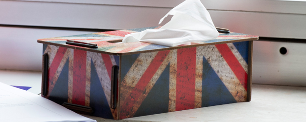 Dr. Sigrid Rieuwerts' enthusiasm for all things British is tangible – and includes even a wooden tissue box on her office desk. (photo: Peter Pulkowski)